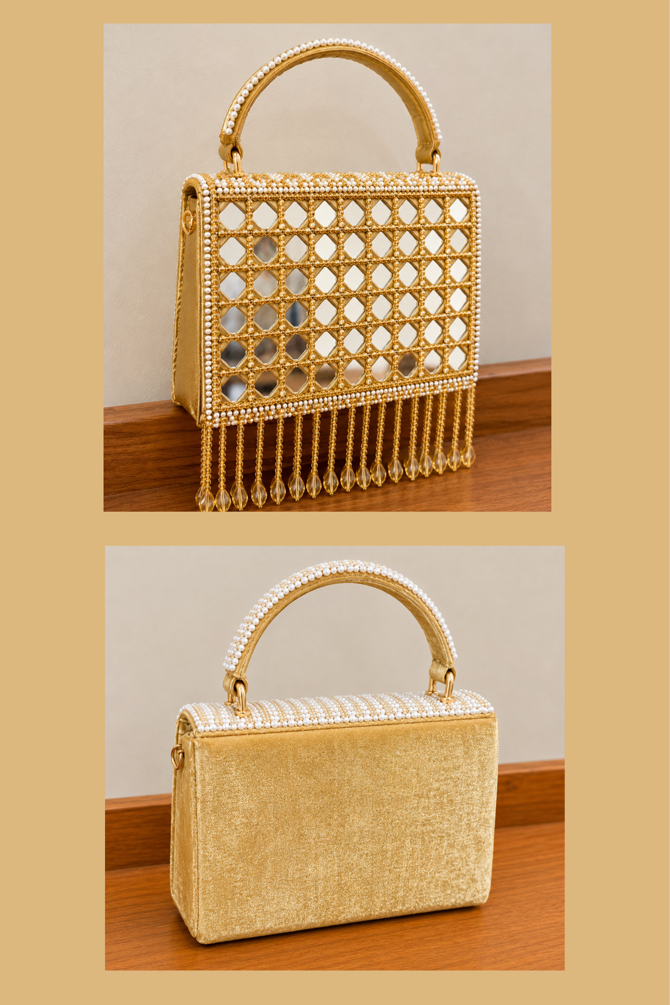 Sheeva mirror Velvet Pearl Handle Bridal Bag