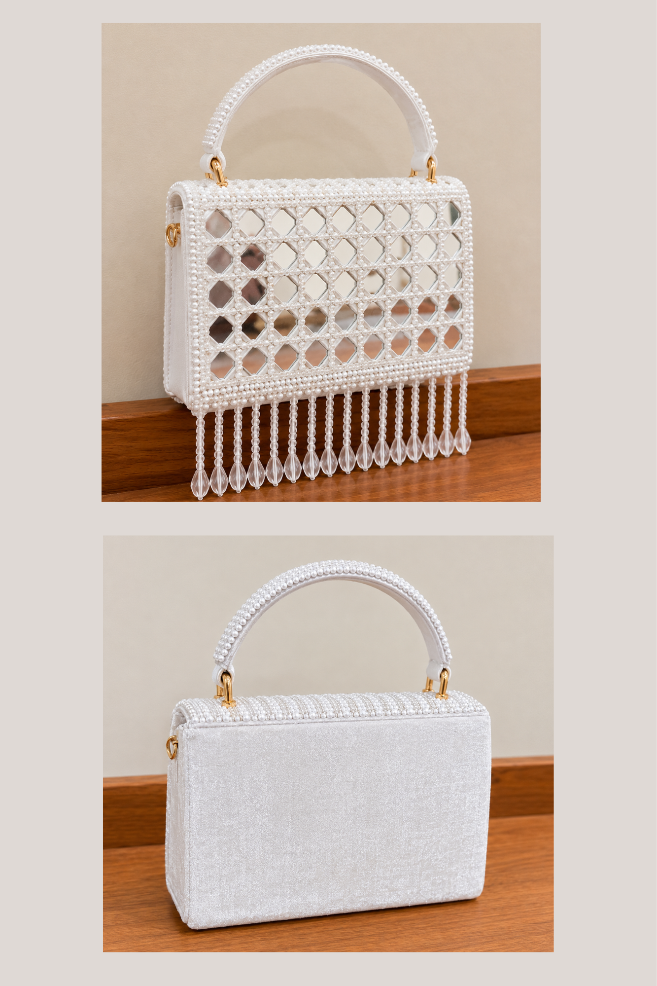 Sheeva mirror Velvet Pearl Handle Bridal Bag