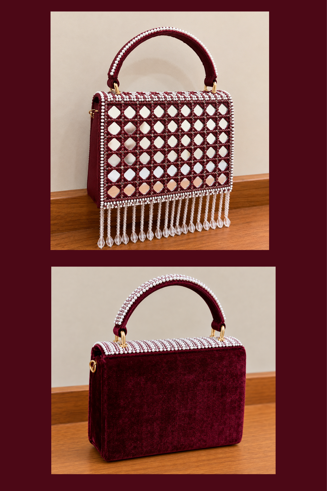 Sheeva Velvet Pearl Handle Handbag | Luxury Party & Bridal Bag