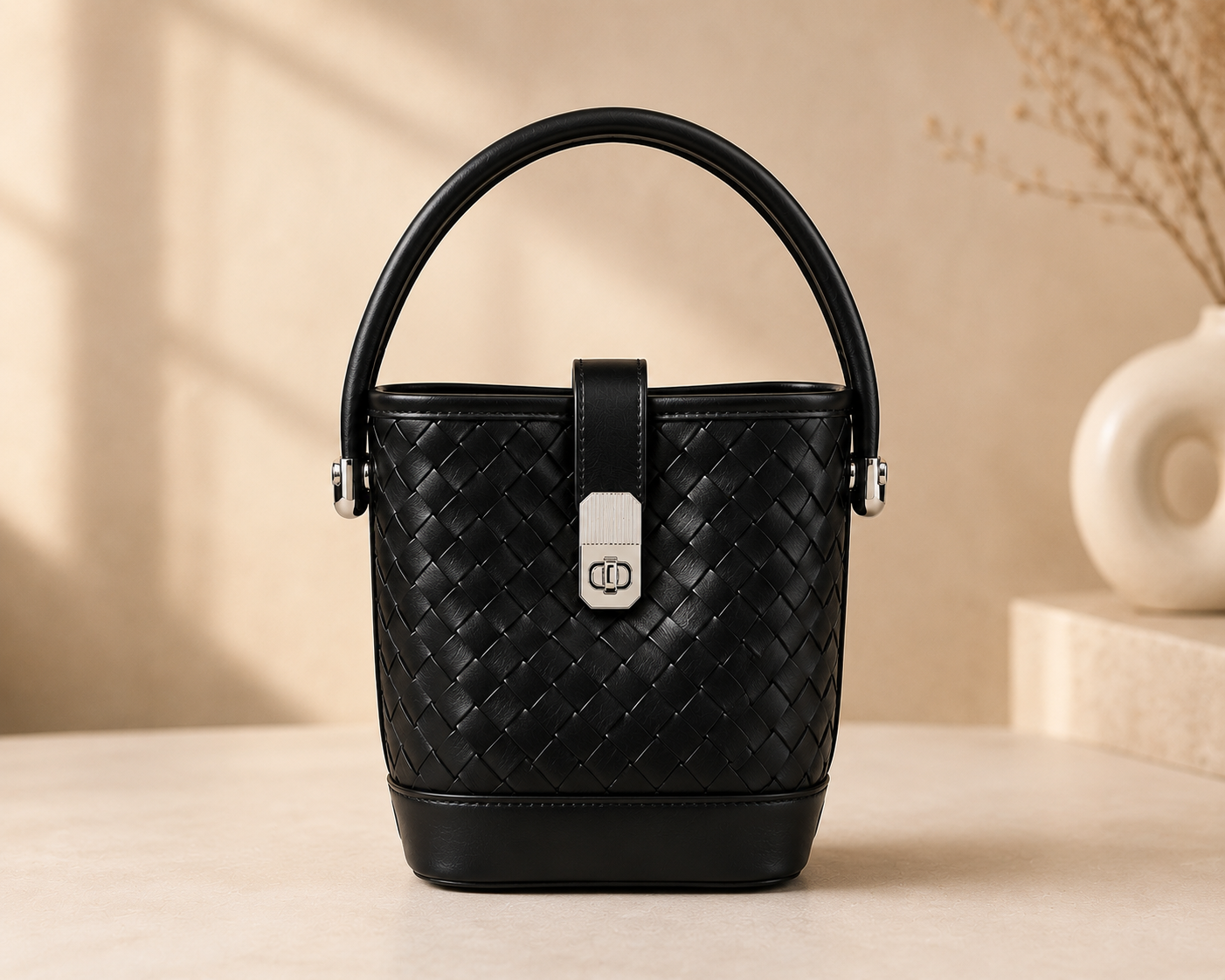 Sheeva Woven Elegance Bucket Handbag