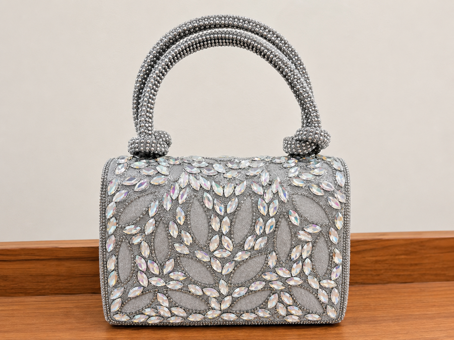 Sheeva Crystal Leaf Embellished Handbag | Luxury Party & Bridal Purse