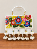 Sheeva Handbags Floral Beaded Shell Tassel Clutch
