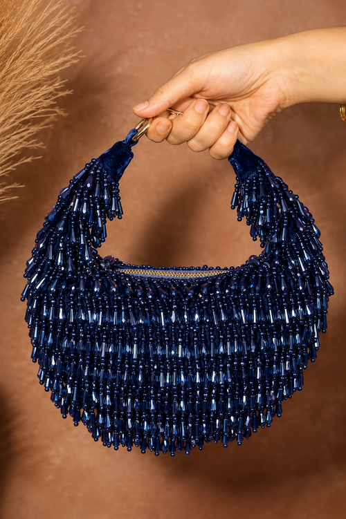 Sheeva Beaded Fringe Shoulder Handbag | Party Wear Pearl Bag