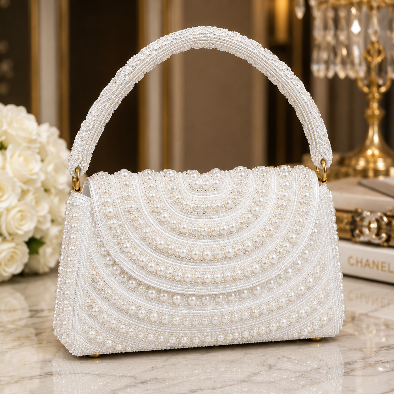 Sheeva Golden Zardozi Beaded Clutch Handbag