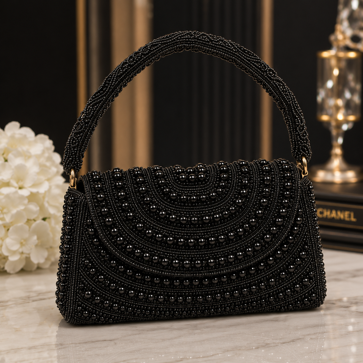 Sheeva Golden Zardozi Beaded Clutch