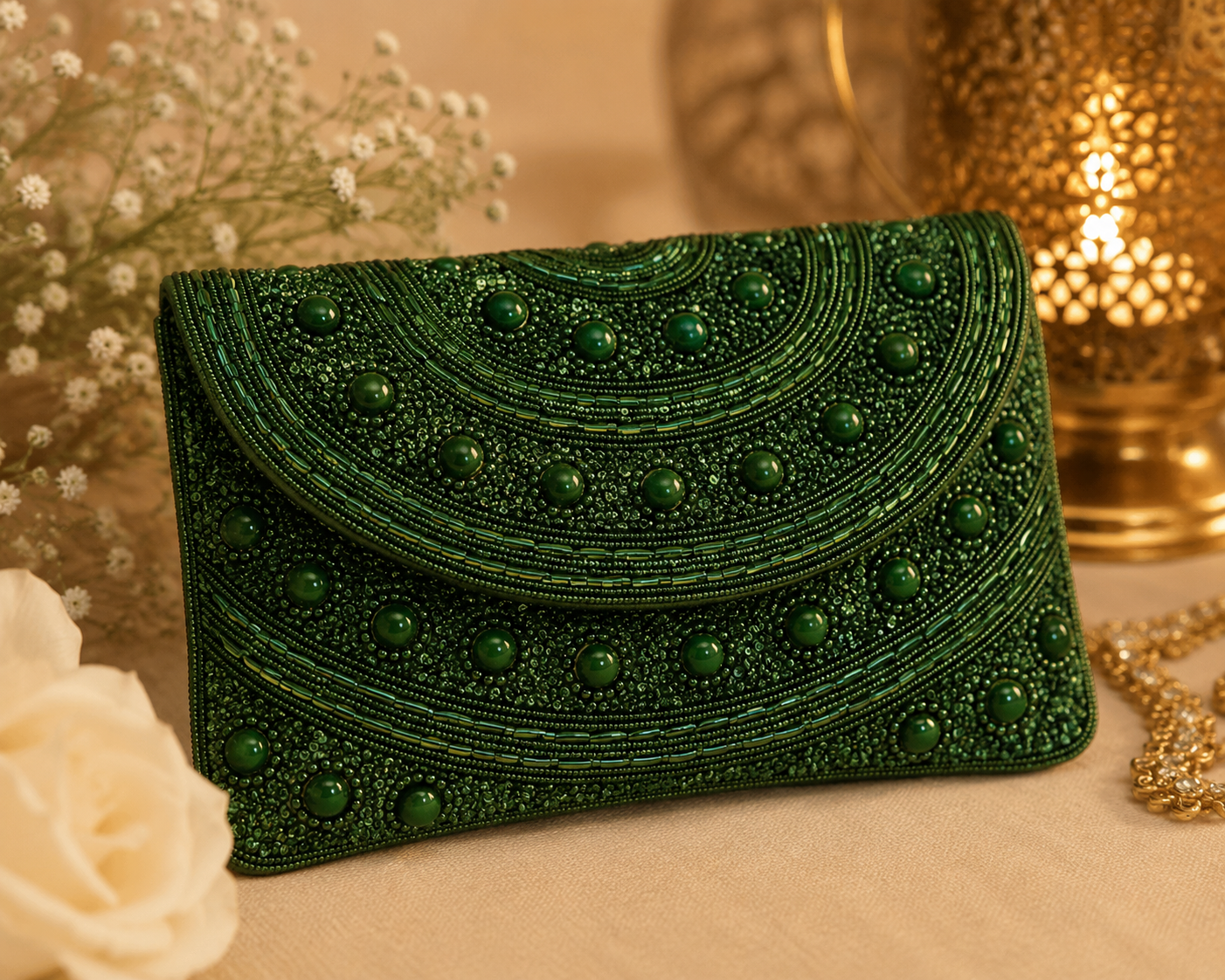 Sheeva Beaded Flap Clutch