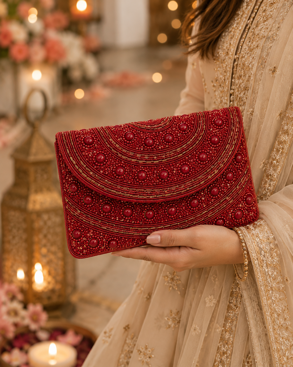 Sheeva Beaded Flap Clutch