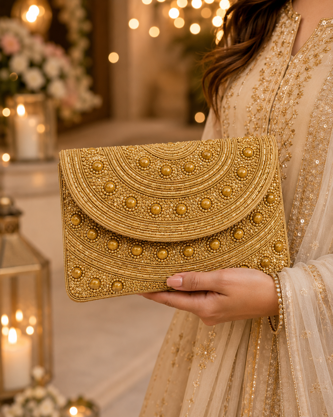 Sheeva Beaded Flap Clutch