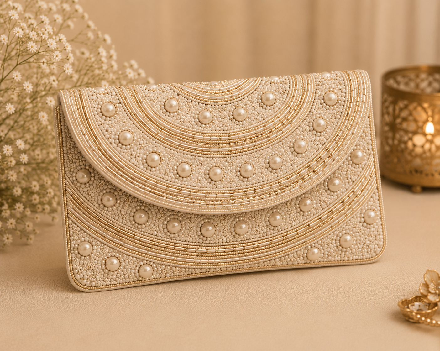 Sheeva Beaded Flap Clutch