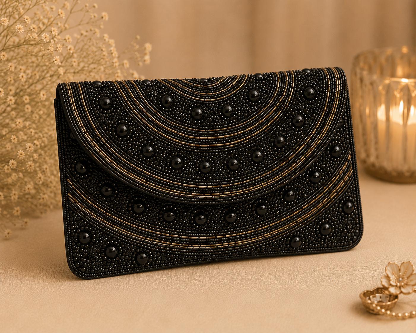 Sheeva Beaded Flap Clutch
