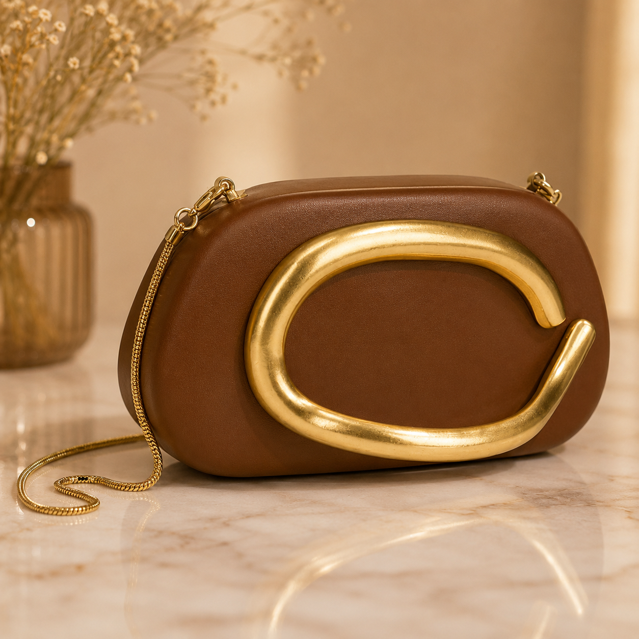 Sheeva Metallic Handle Box Clutch Bag