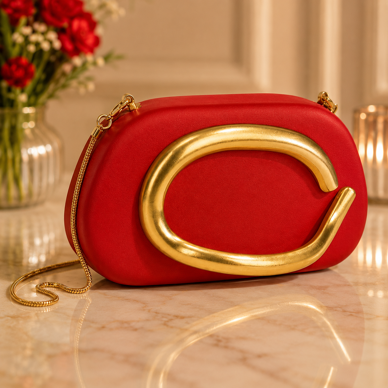 Sheeva Metallic Handle Box Clutch Bag