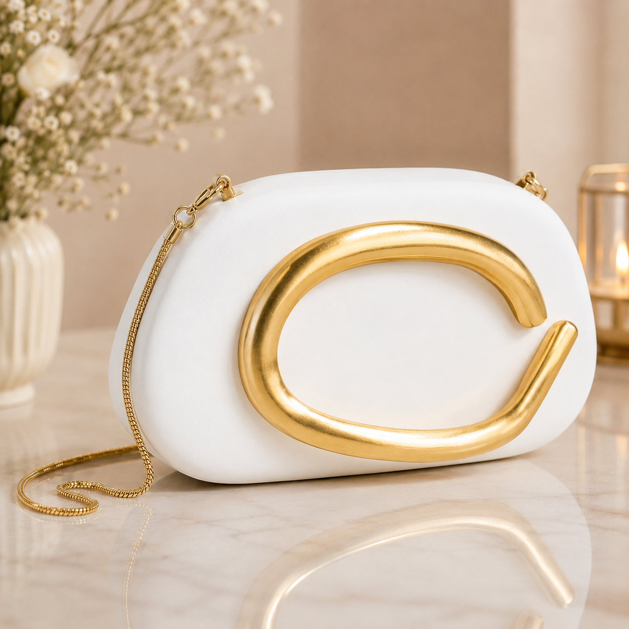 Sheeva Metallic Handle Box Clutch Bag