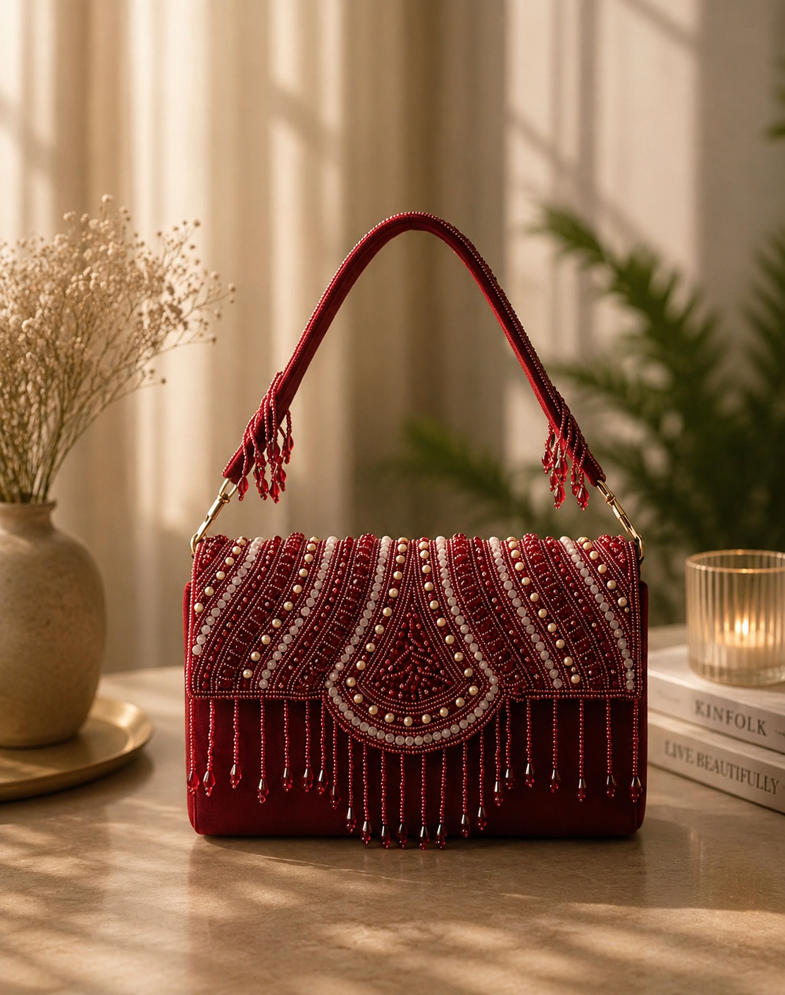 Sheeva Ruby Royale Beaded Handbag