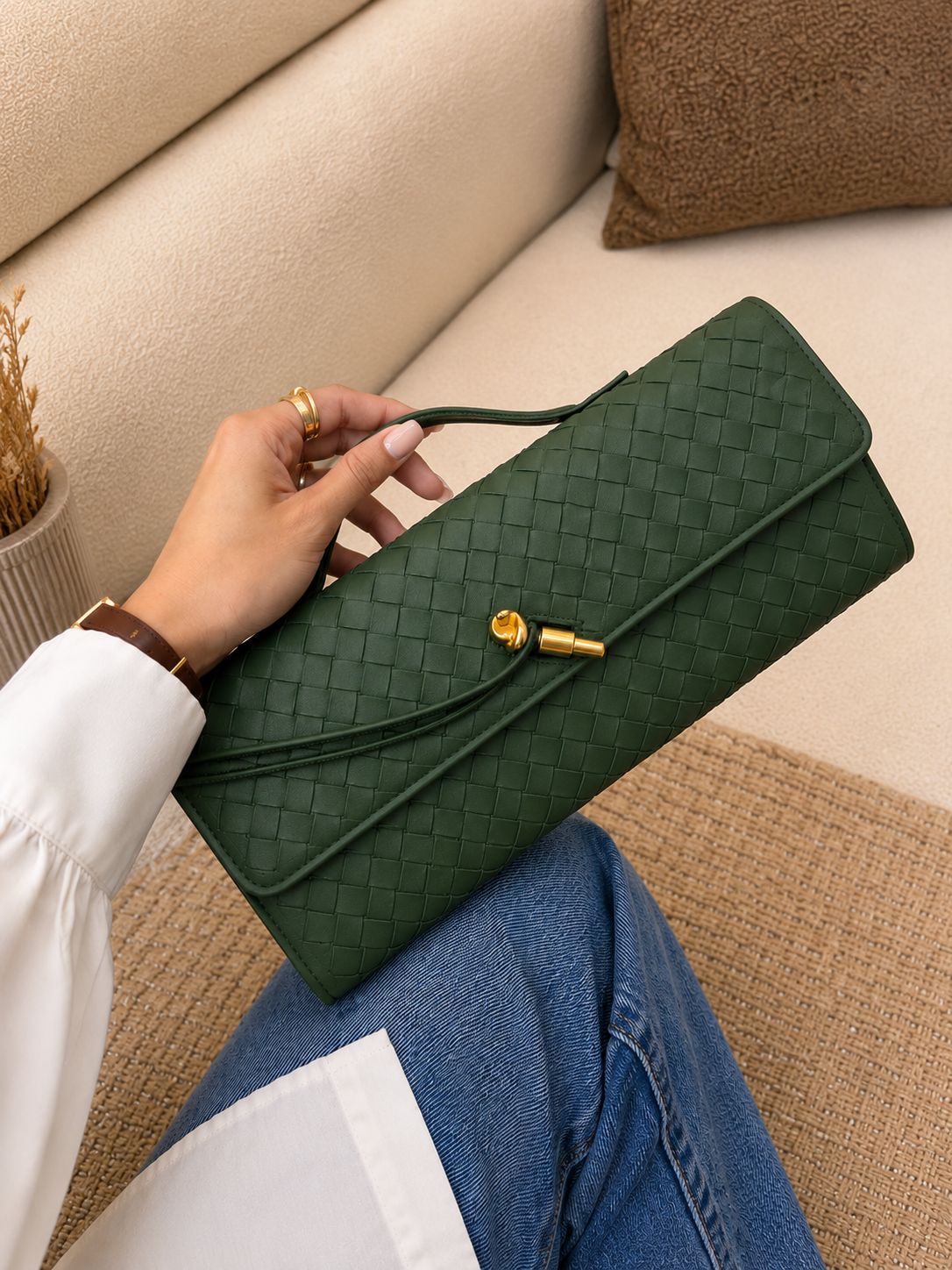 Sheeva Hand-Woven Envelope Evening Clutch Bag