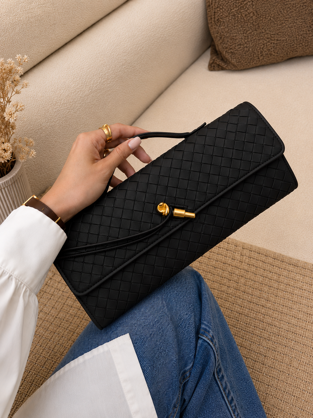 Sheeva Hand-Woven Envelope Evening Clutch Bag