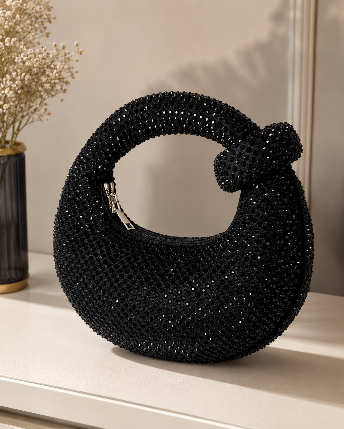 Sheeva Crimson Crystal Knot Evening Bag