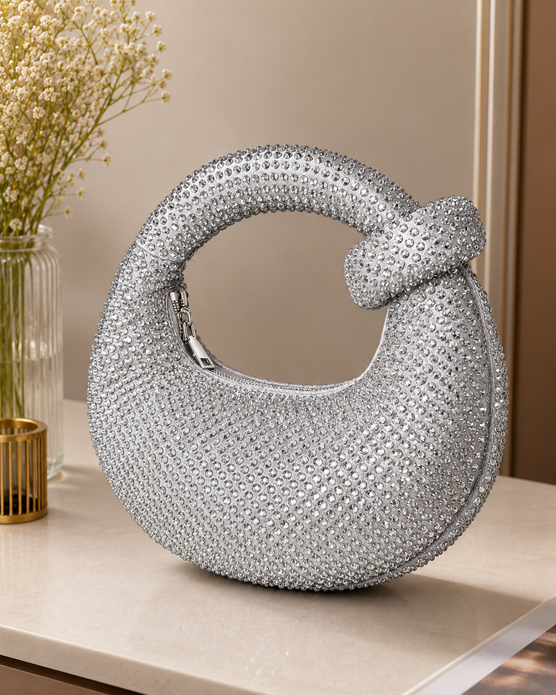 Sheeva Crimson Crystal Knot Evening Bag