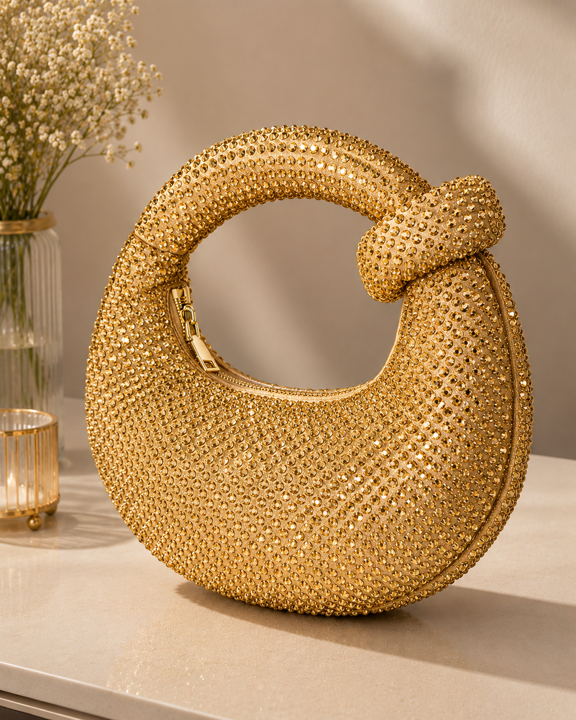 Sheeva Crimson Crystal Knot Evening Bag