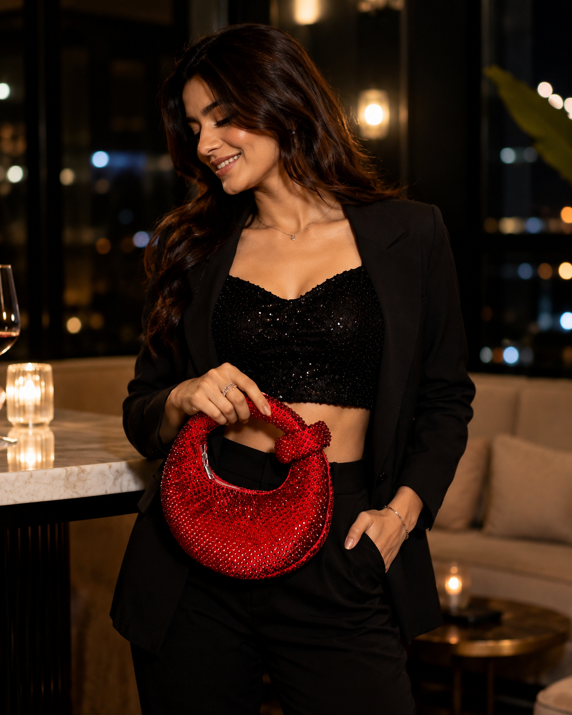 Sheeva Crimson Crystal Knot Evening Bag