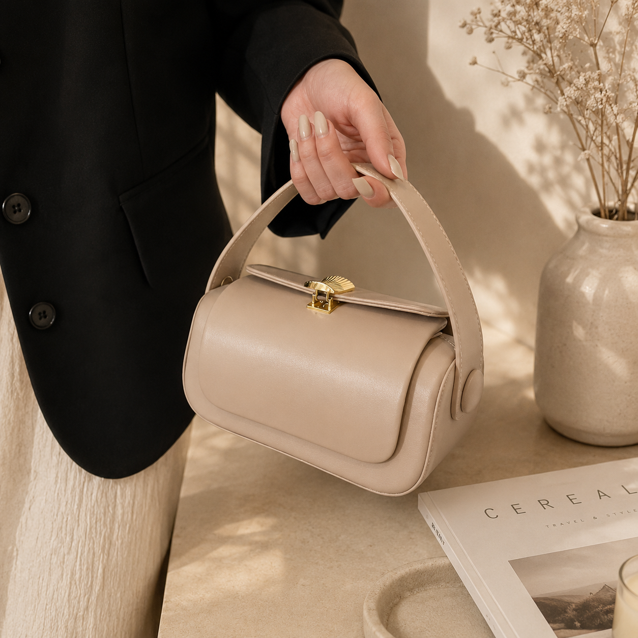 Sheeva Textured Canvas Barrel Bag