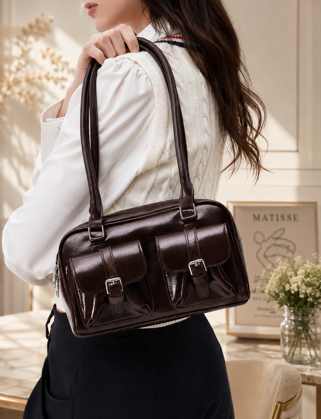Sheeva Retro Double Pocket Boston Bag