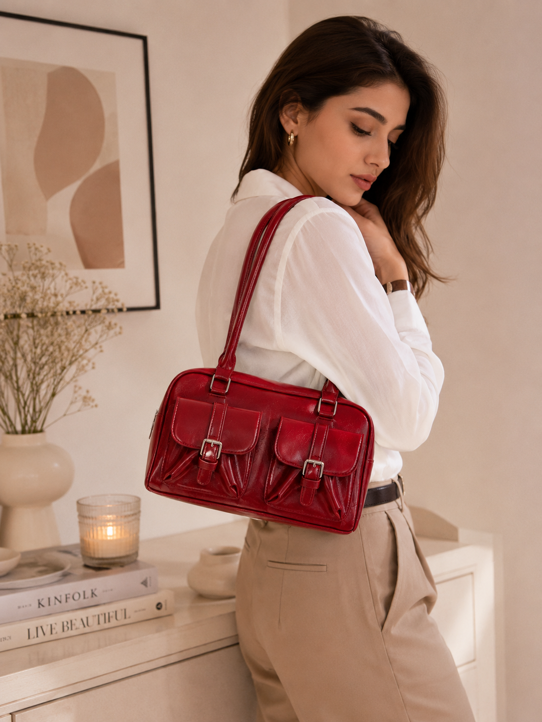 Sheeva Retro Double Pocket Boston Bag