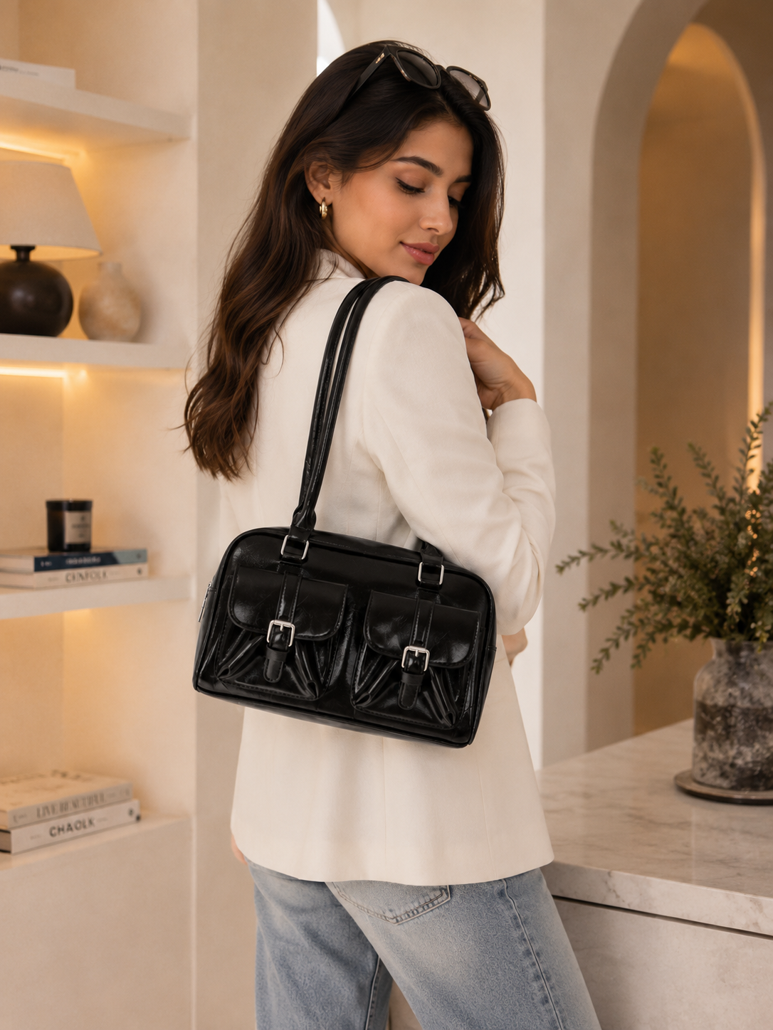 Sheeva Retro Double Pocket Boston Bag