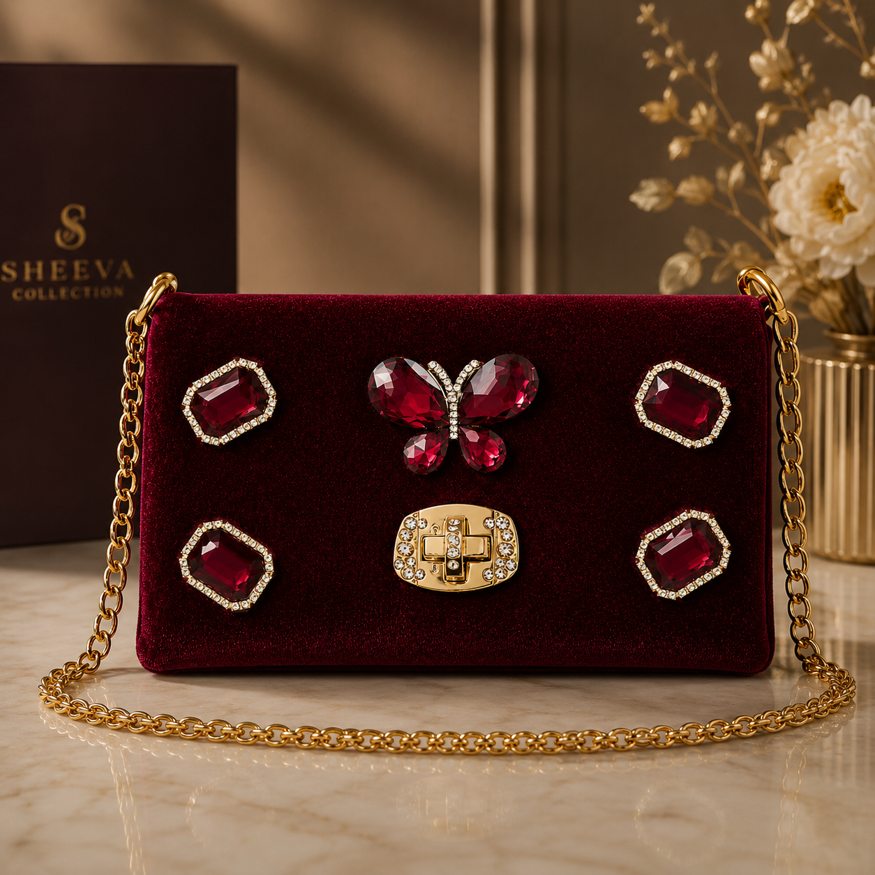 Sheeva Luxury Crystal Embellished Clutch