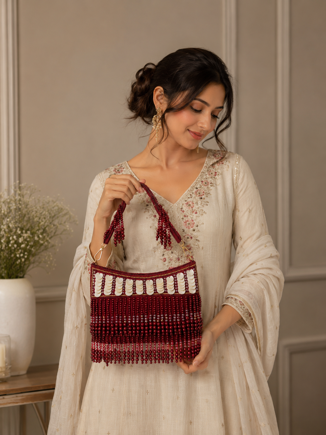 Sheeva Pearl Beaded Shoulder Bag
