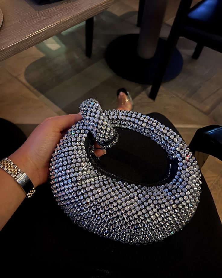 Sheeva Moon Crystal Mesh Clutch with Statement