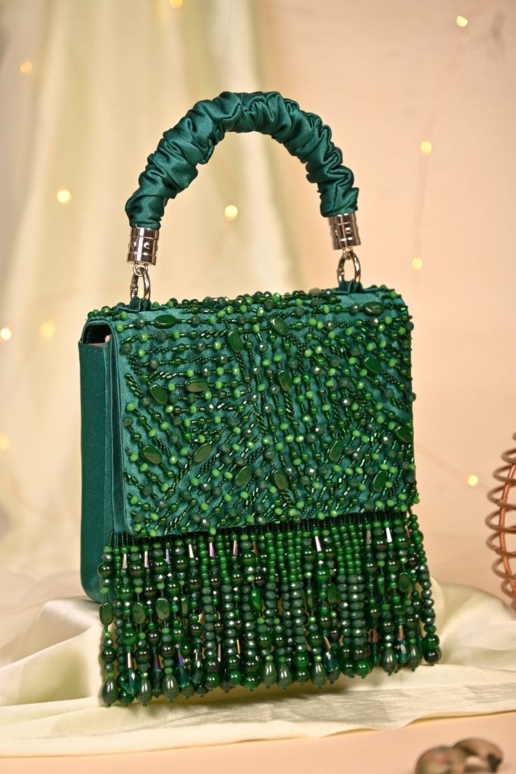 Sheeva Crystal Embellished Flap Bag with Statement Tassel Fringe