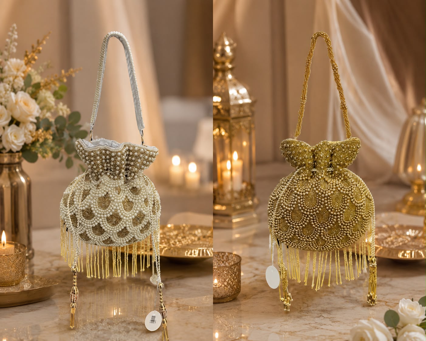 Sheeva Luxury Pearl Beaded Potli Handbag | Bridal & Wedding Party Bag