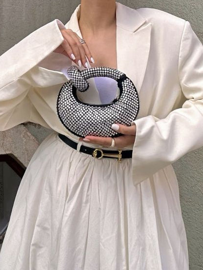 Sheeva Moon Crystal Mesh Clutch with Statement